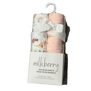 NEW Milkberry Swaddle Set Newborn Rayon Floral + Solid Pink Baby Blankets Soft